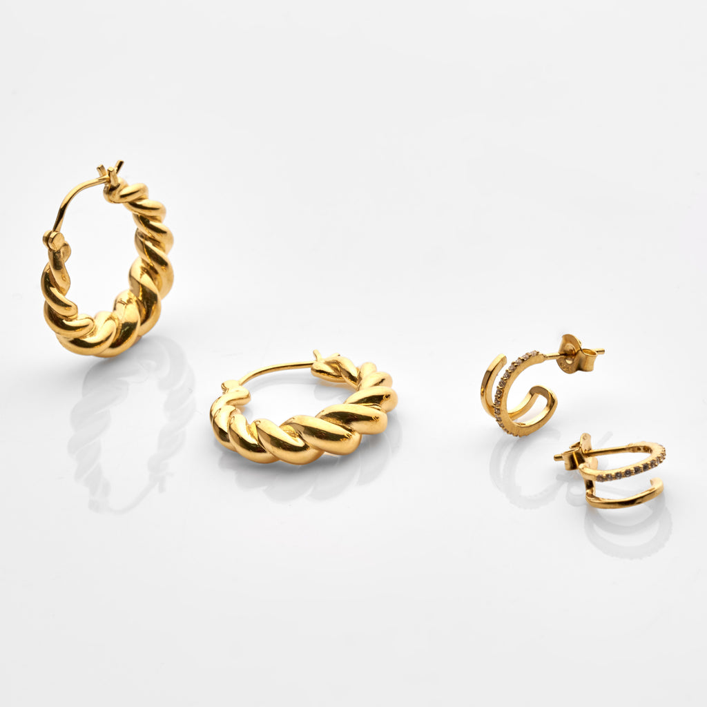 Croissant Hoops And Pavé Double-Effect Huggies Stacking Set